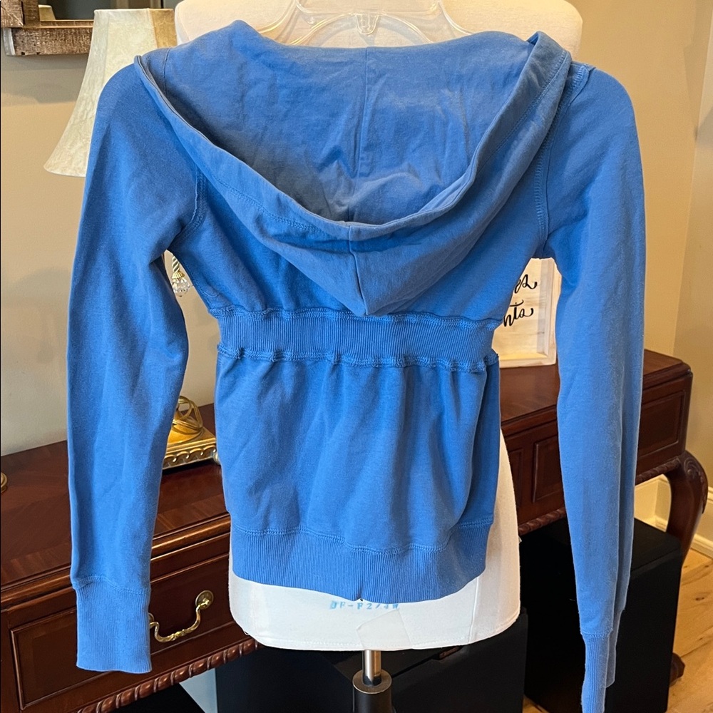 Jacket Hooded Zip Cinched Drawstring Waist Blue Knit - Picture 4 of 5